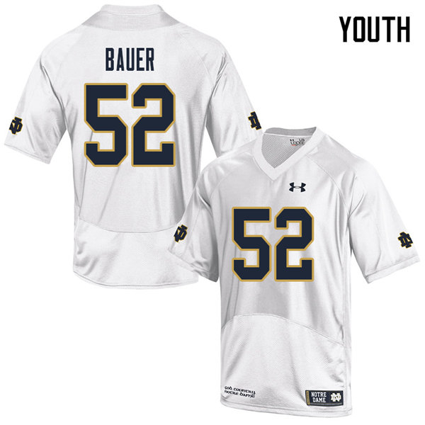 Youth NCAA Notre Dame Fighting Irish #52 Bo Bauer Stitched College Under Armour Authentic White Football Jersey WS10D60MZ